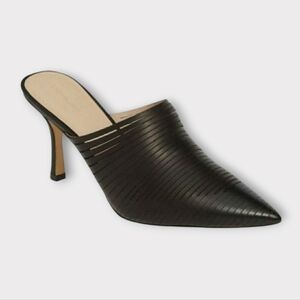 Something Navy Arabella Black Leather Heeled Mules